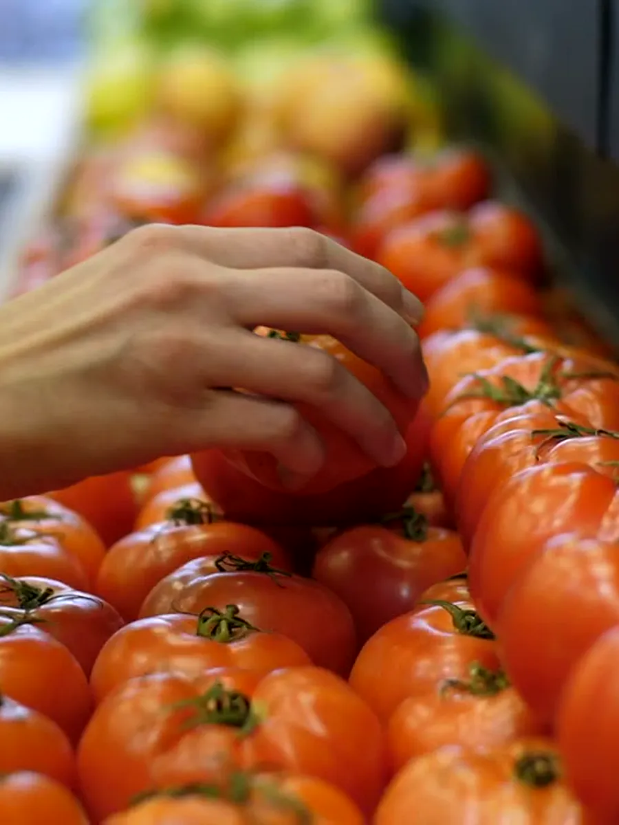 Fresh tomatoes at a produce market